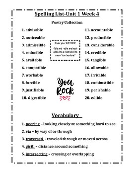 MyView Unit 1 Week 4 Spelling List-Poetry Collection by Kelli Housworth