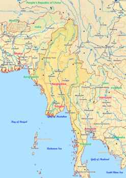 Preview of Myanmar map with cities township counties rivers roads labeled
