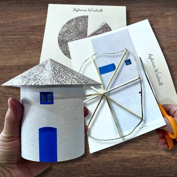 Preview of Mykonos GREECE Windmill Printable Paper 3D Model w/Assembly Instructions
