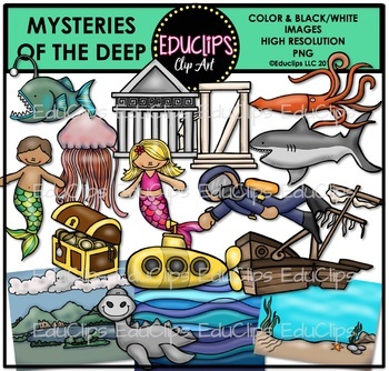 Preview of Mysteries of The Deep Clip Art Bundle {Educlips Clipart}
