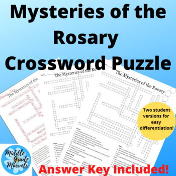 Mysteries of the Rosary Crossword Puzzle by Middle Grade Marvels