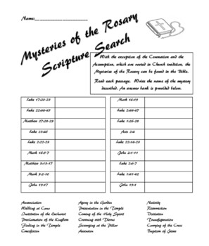 Mysteries of the Rosary Scripture Search by Middle Grade Marvels