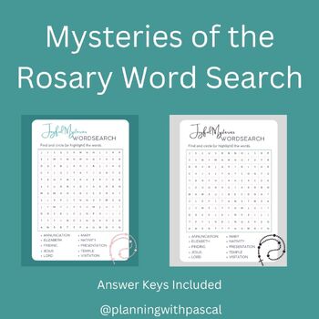 Mysteries of the Rosary Word Search by Planning with Pascal | TPT