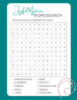 Mysteries of the Rosary Word Search by Planning with Pascal | TPT