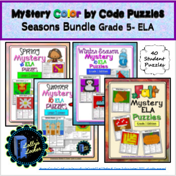 Preview of Mystery Color by Code Seasons Bundle Grade 3 ELA Edition