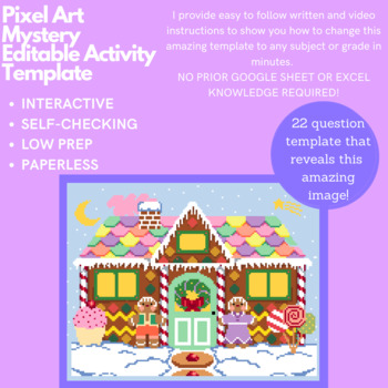 Preview of Mystery Digital EDITABLE LOW PREP -  Gingerbread House PIXEL ART Reveal Template