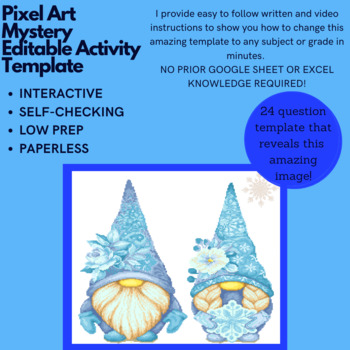 Preview of Mystery Digital EDITABLE LOW PREP - Gnomes PIXEL ART Reveal Template