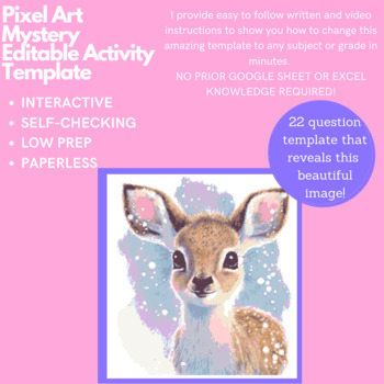 Preview of Mystery Digital EDITABLE LOW PREP -  Watercolor Deer PIXEL ART Reveal Template