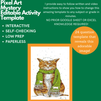 Preview of Mystery Digital EDITABLE LOW PREP - Winter Cat PIXEL ART Reveal Template