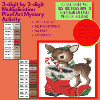 Preview of Mystery Digital Pixel Art NO PREP - Deer 3-digit by 2-digit Multiplication