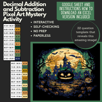 Preview of Mystery Digital Pixel Art NO PREP - Pumpkins Decimal Addition and Subtraction
