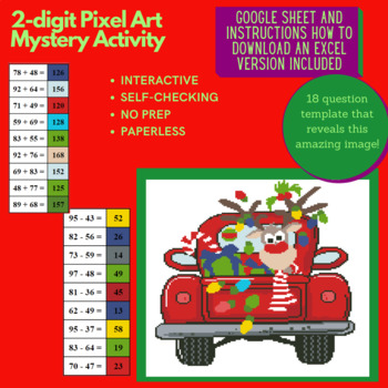 Preview of Mystery Digital Pixel Art NO PREP - Shopping 2-digit Addition and Subtraction