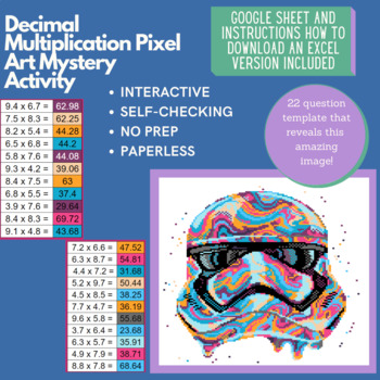Preview of Mystery Digital Pixel Art NO PREP - Trooper Decimal Multiplication Google Sheet