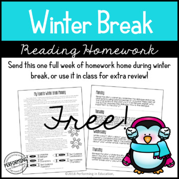 Preview of Free Winter Break Reading Homework Packet (Paper Saving) | 4th & 5th Grade