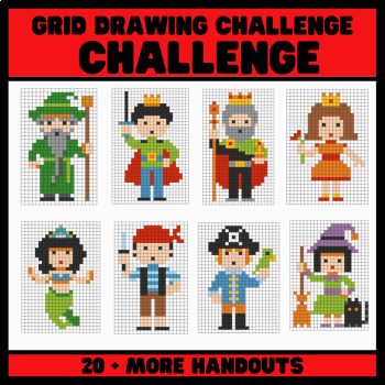 Preview of Mystery Grid Drawing Challenge ‎‎- Summer & End of Year Math Art Activities