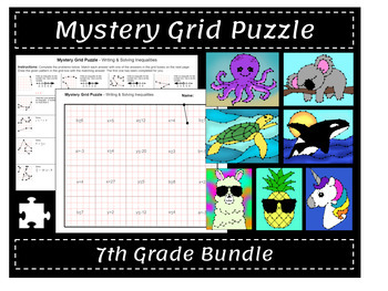 Preview of Mystery Grid Puzzles (7th Grade Bundle)