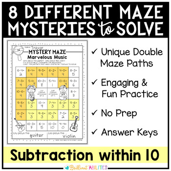 mystery math mazes subtraction within 10 no prep printables worksheets