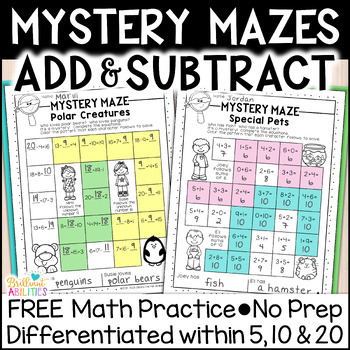 Preview of FREE Differentiated Math Practice Worksheets Addition Subtraction Unknown Number