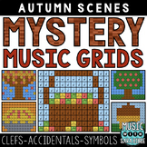 Mystery Music Grids - Coloring - Autumn Scenes (Clefs/Acci