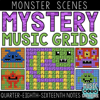 Preview of Mystery Music Grids - Coloring - Monsters (Quarter/Eighth/Sixteenth Note Values)