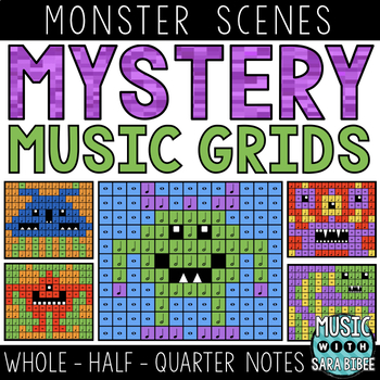 Preview of Mystery Music Grids - Coloring - Monsters (Whole/Half/Quarter Note Values)