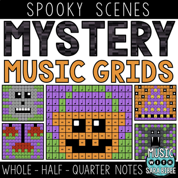 Preview of Mystery Music Grids - Coloring - Spooky Scenes (Whole/Half/Quarter Note Values)