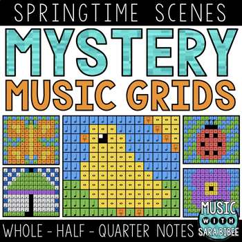 Preview of Mystery Music Grids - Coloring - Spring Scenes (Whole/Half/Quarter Note Values)