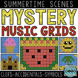 Mystery Music Grids - Coloring - Summer Scenes (Clefs/Acci