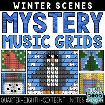 Preview of Mystery Music Grids - Coloring - Winter Scenes (Quarter/Eighth/Sixteenth Notes)