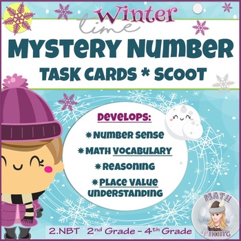 Preview of Place Value MYSTERY NUMBER Scoot Task Cards: Build Reasoning & Math Vocabulary