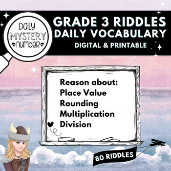 Preview of Mystery Number Riddles Grade 3: Place Value Multiplication Division Vocabulary