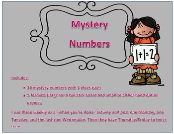 Preview of Weekly Number: What Number Am I Mystery Clues