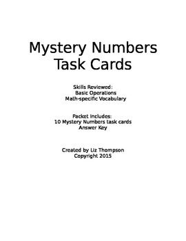 Preview of Mystery Numbers Task Cards