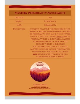 Preview of Mystery Personality Assignment