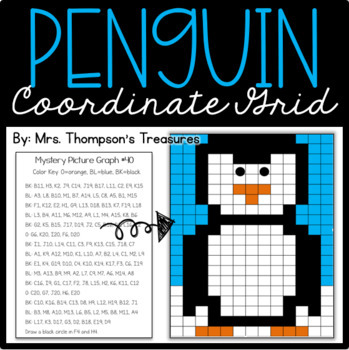 Preview of Penguin Math FREE Mystery Picture Winter Activity (Coordinate Grid) + Digital