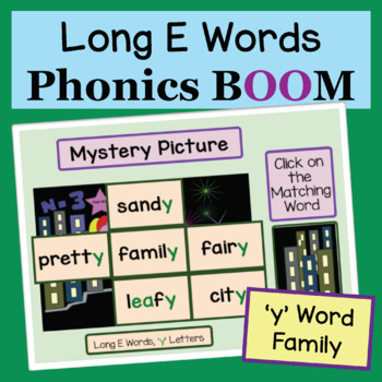Preview of Phonics Mystery Picture Long E, 'y' Word Family: Boom Cards, Distance Learning