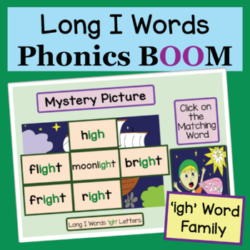Preview of Mystery Picture Long I Phonics, 'igh' Word Family: Boom Cards, Distance Learning