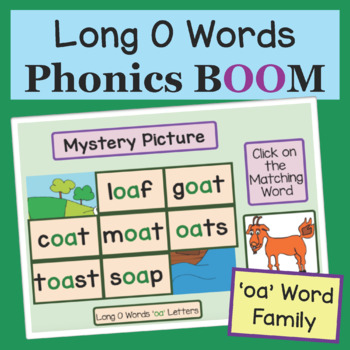 Preview of Phonics Mystery Picture, Long O, 'oa' Word Family: Boom Cards, Distance Learning