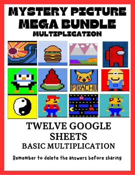 Preview of Mystery Picture Pixel Art Math- BASIC FACTS BUNDLE