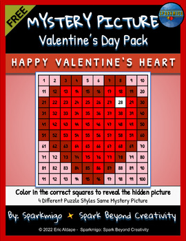 Preview of Mystery Picture Puzzles Valentine's Day Heart Color by Number Activity Freebie
