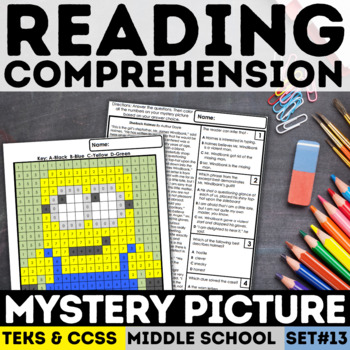 Preview of Reading Comprehension Mystery Picture Passage & Questions ELA Color By Number