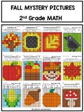 2nd Grade Fall Math Review Worksheets: Mystery Pictures ( 