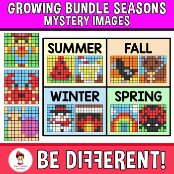Preview of Mystery Pictures Seasons Clipart Summer Spring Fall Winter Growing Bundle