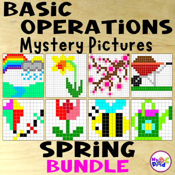 Preview of Spring Multiplying Dividing Adding Subtracting Mystery Pictures BUNDLE