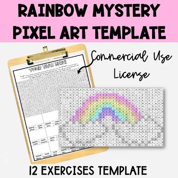 Preview of Mystery Pixel Art Commercial Use Rainbow Template 12 Exercises