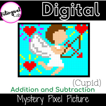 Preview of Mystery Pixel Art (Cupid) Addition and Subtraction- Valentine's Day
