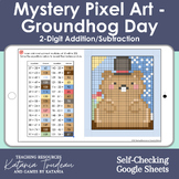 Mystery Pixel Art - Groundhog Day - 2 Digit Addition/Subtraction