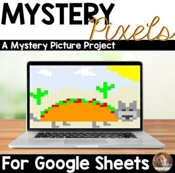 Preview of Mystery Pixels- Taco Cat Math Word Problems Google Sheets™ - Distance Learning
