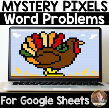 Preview of Mystery Pixels- Thanksgiving Multiplication Word Problem Activity Google Sheets™