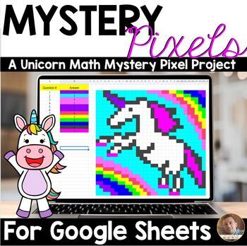 Preview of Mystery Pixels- Unicorn Multiplication & Money Google Sheets™- Distance Learning